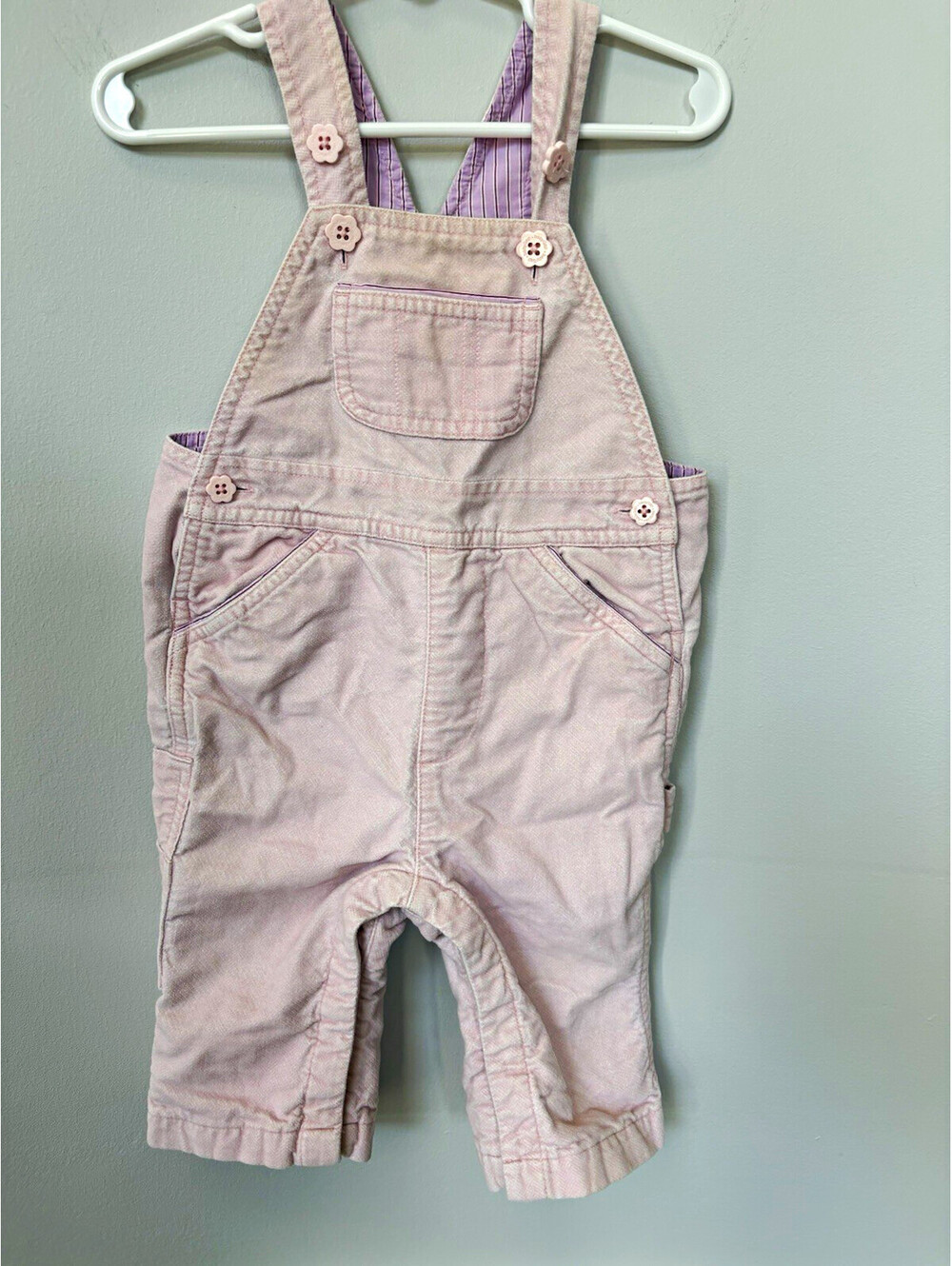 Gap Baby Girls Pink Corduroy Striped Overalls One-Piece 6-12M Pockets Snap